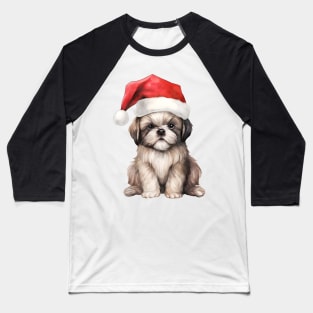 Shih Tzu Dog in Santa Hat Baseball T-Shirt